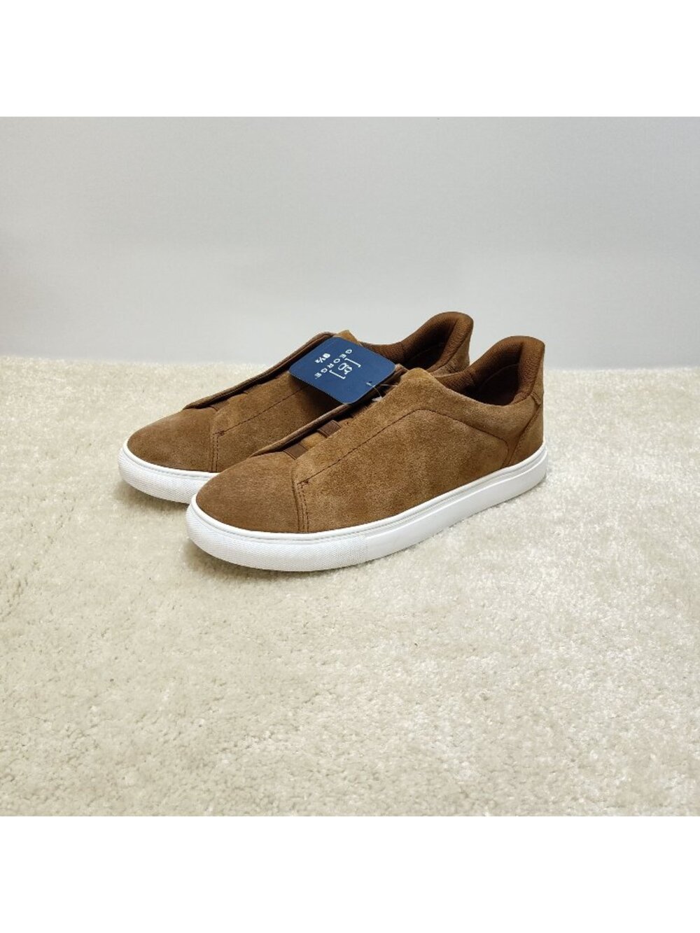 George Gore Slip On Sneakers Men 9.5 Suede Leather Cognac Brown Skater Shoes NWT